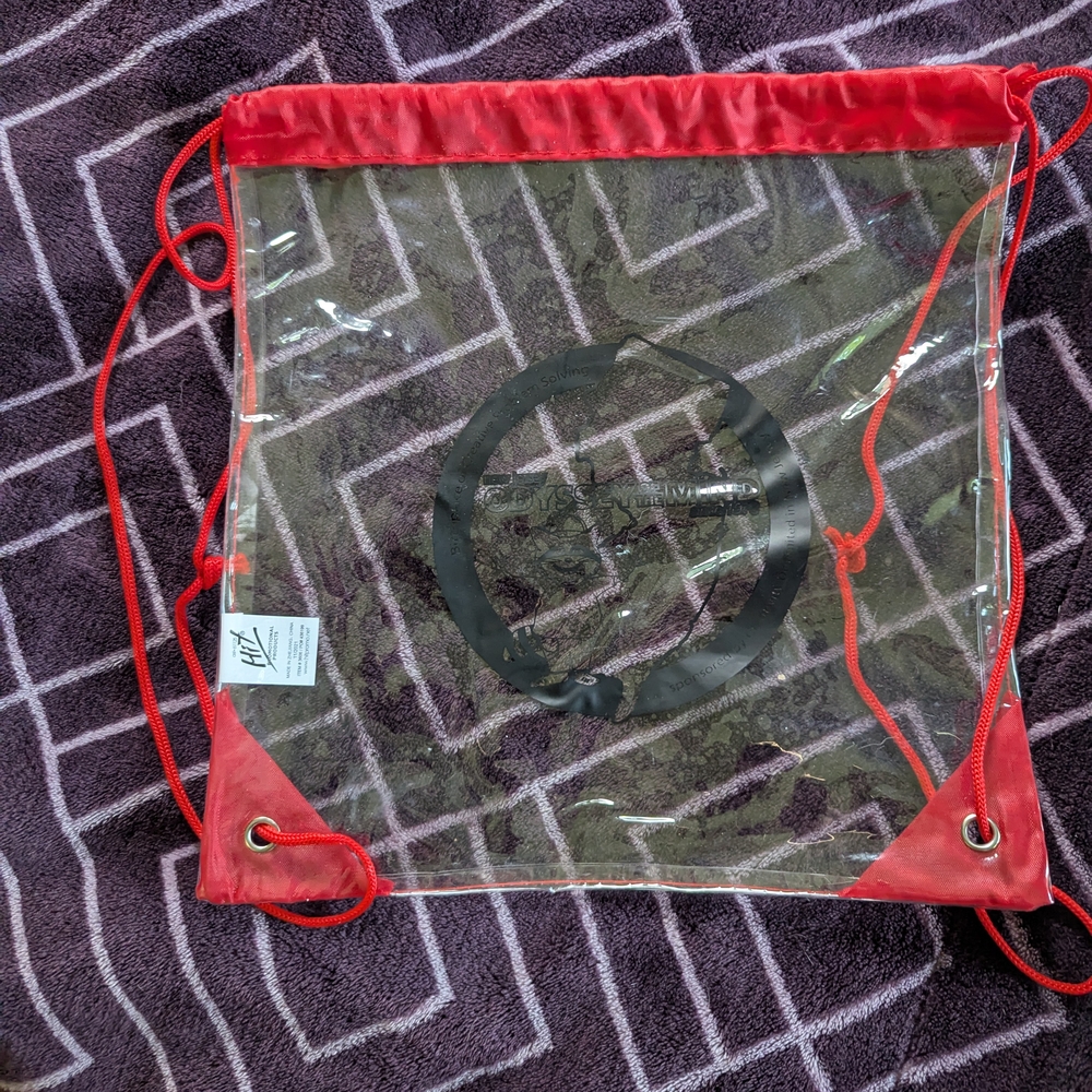 Clear Drawstring Backpack with Red Accents